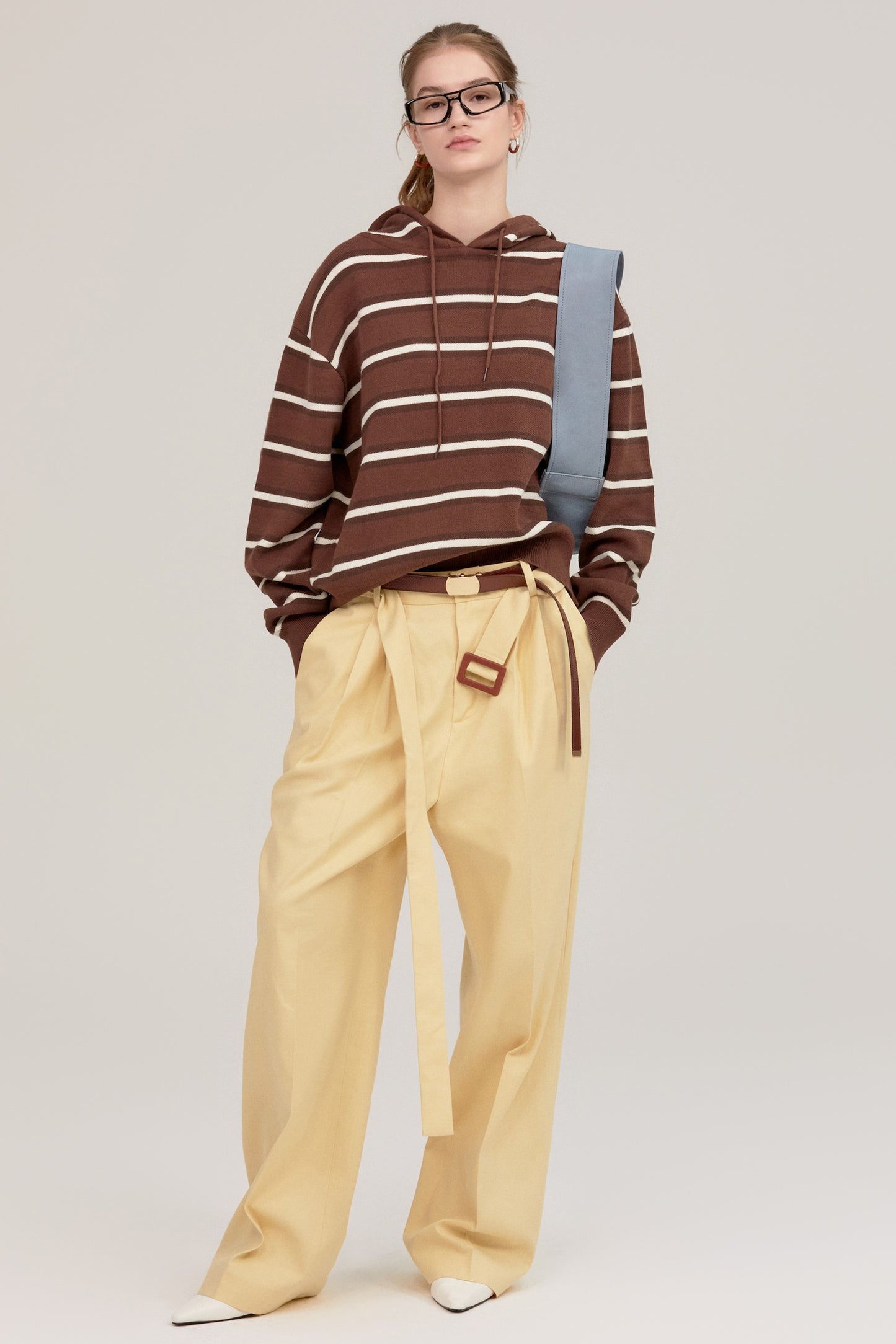 MULTI STRIPE KNIT HOODIE BROWN