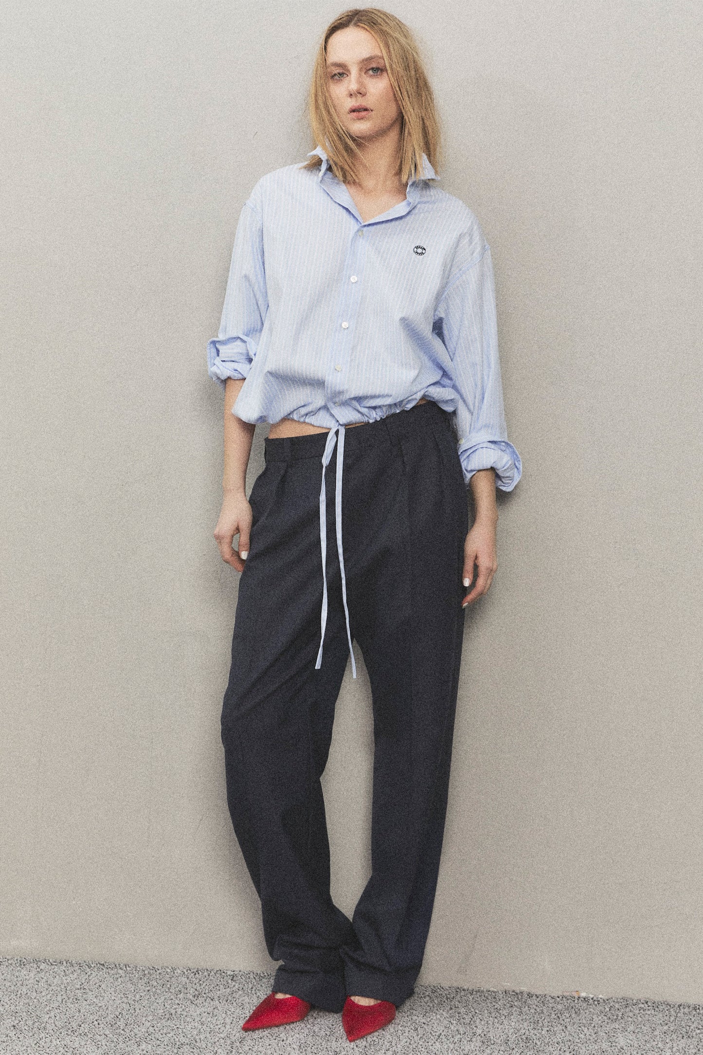 WIRE CROPPED STRIPE SHIRT SKY BLUE