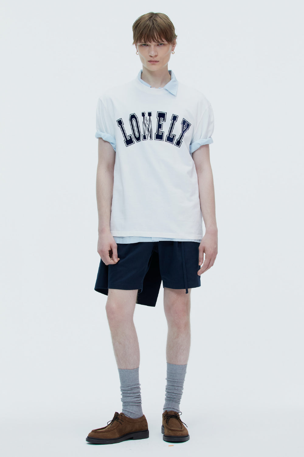 LONELY/LOVELY SHORT SLEEVE T SHIRT WHITE-NAVY