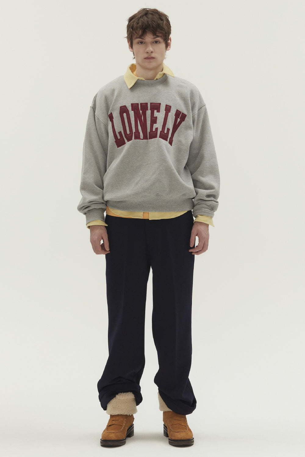 LONELY/LOVELY FLUFF SWEATSHIRT GRAY-BURGUNDY
