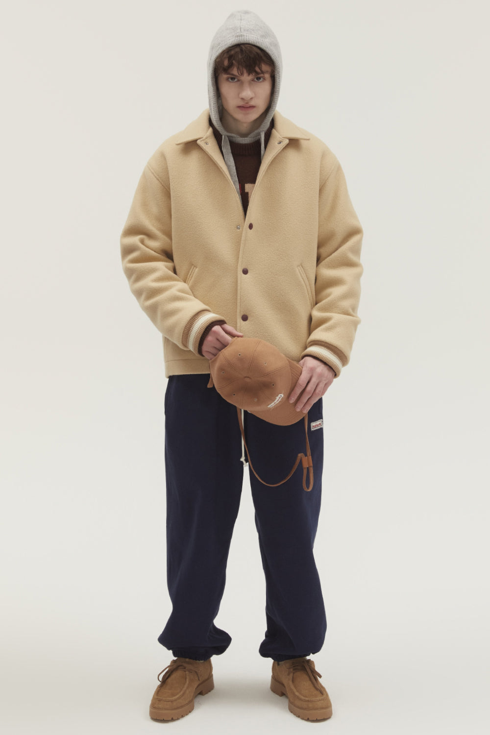 VARSITY MINIMAL WOOL JUMPER BEIGE
