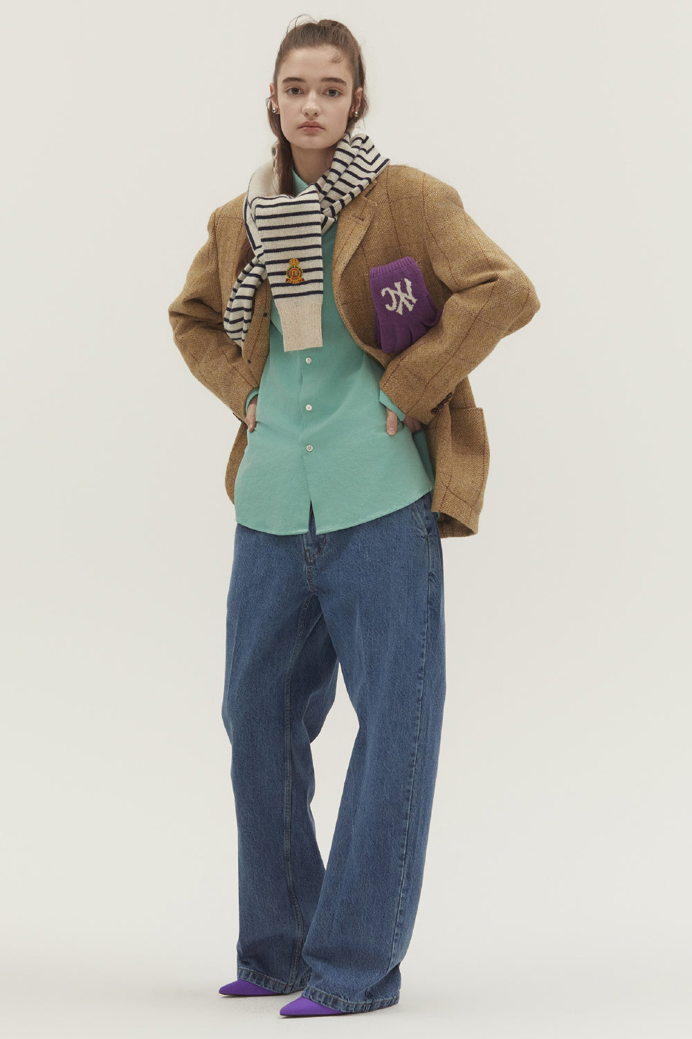 WASHED LOOSE FIT DENIM PANTS MID BLUE