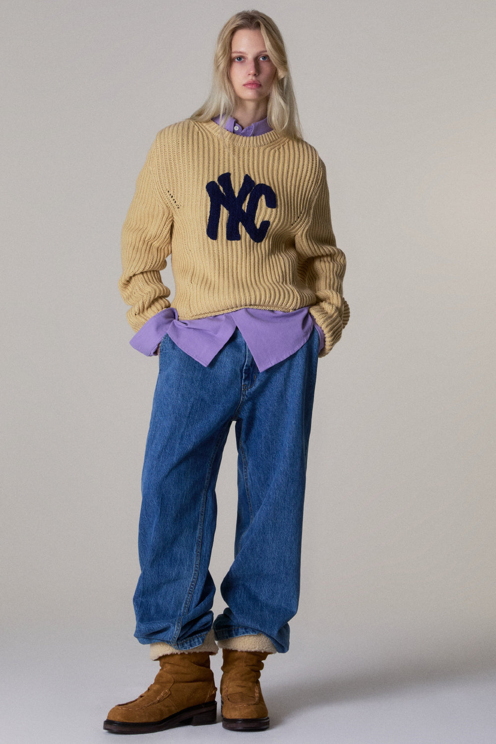 WASHED LOOSE FIT DENIM PANTS MID BLUE