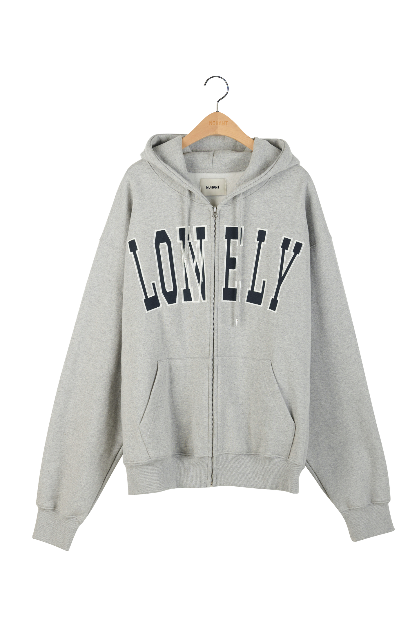 LONELY/LOVELY FLUFF HOODIE ZIP-UP GRAY NAVY