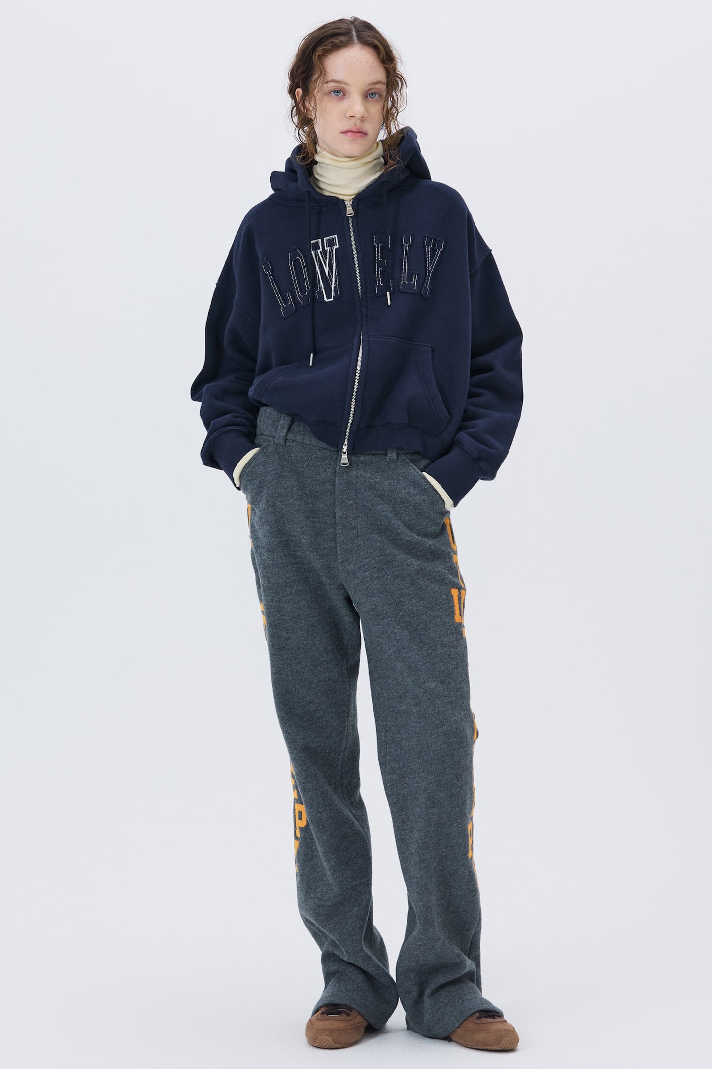LONELY/LOVELY CROP HOODIE ZIP-UP NAVY