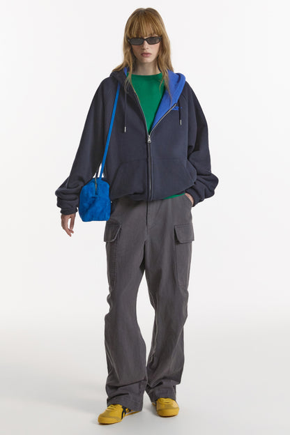 WAFFLE LINED HOODED ZIP-UP JUMPER NAVY