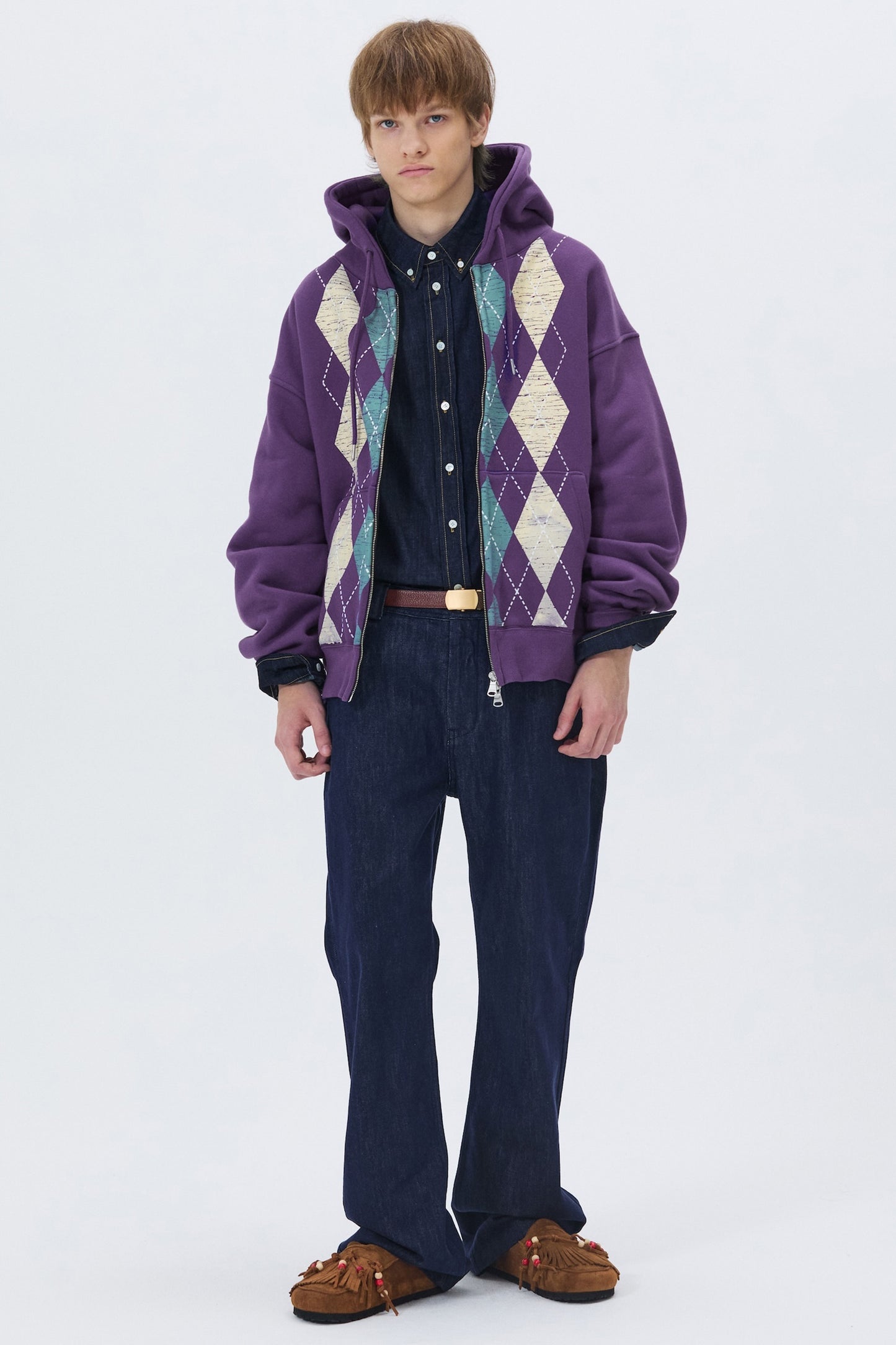 HEAVYWEIGHT ARGYLE HOODIE ZIP-UP PURPLE