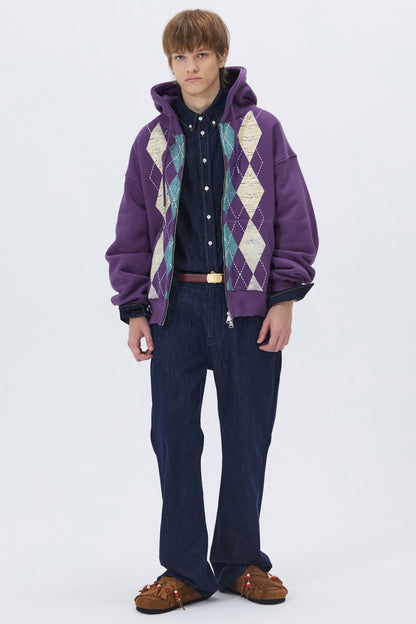 HEAVYWEIGHT ARGYLE HOODIE ZIP-UP PURPLE
