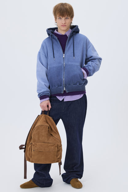 MINIMAL WASHED HOODIE ZIP-UP BLUE