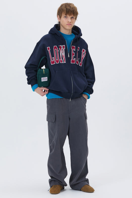 LONELY/LOVELY FELT HOODIE ZIP-UP NAVY