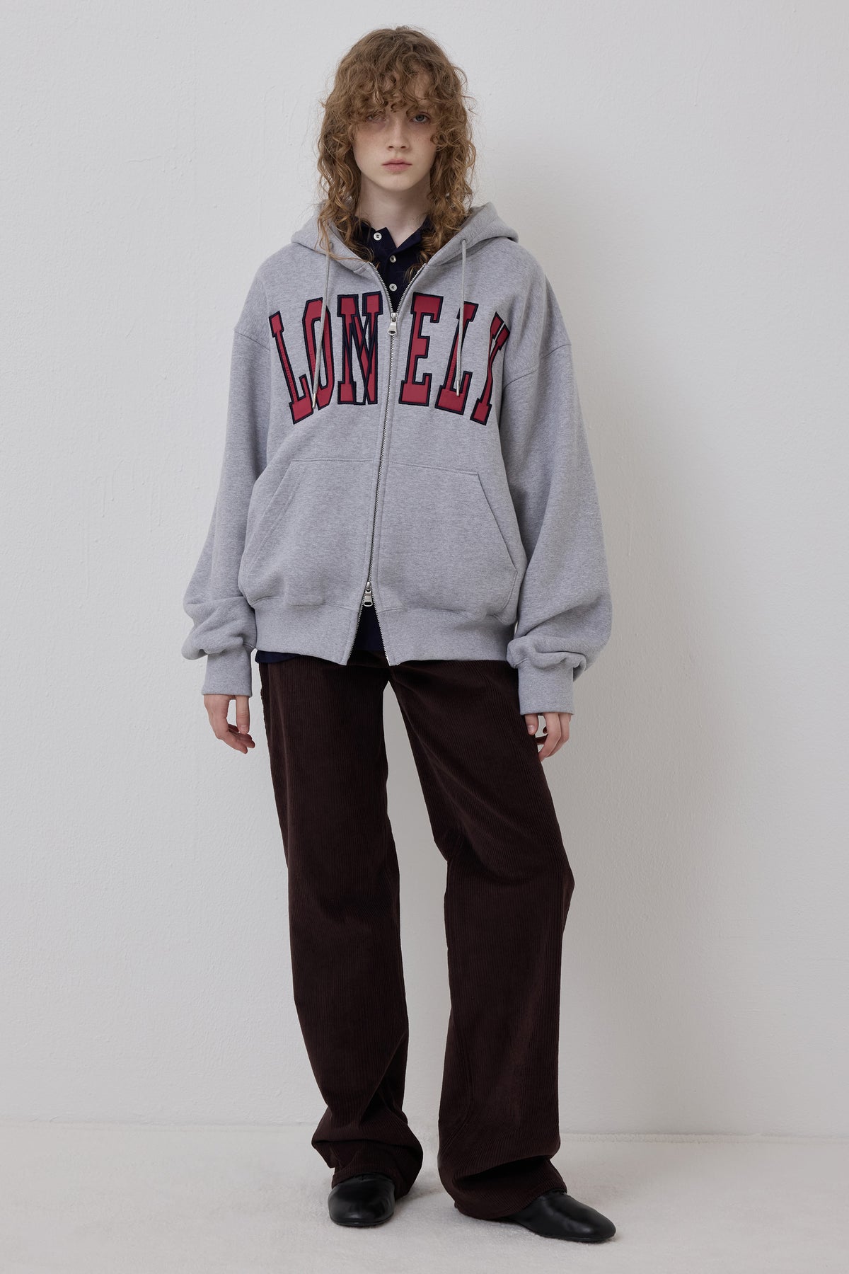 LONELY/LOVELY FLUFF HOODIE ZIP-UP GRAY