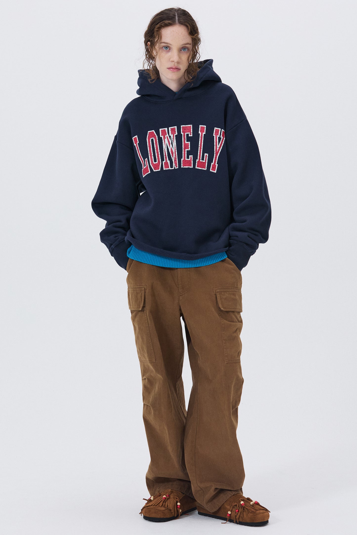 LONELY/LOVELY FLUFF CUT OFF HOODIE NAVY