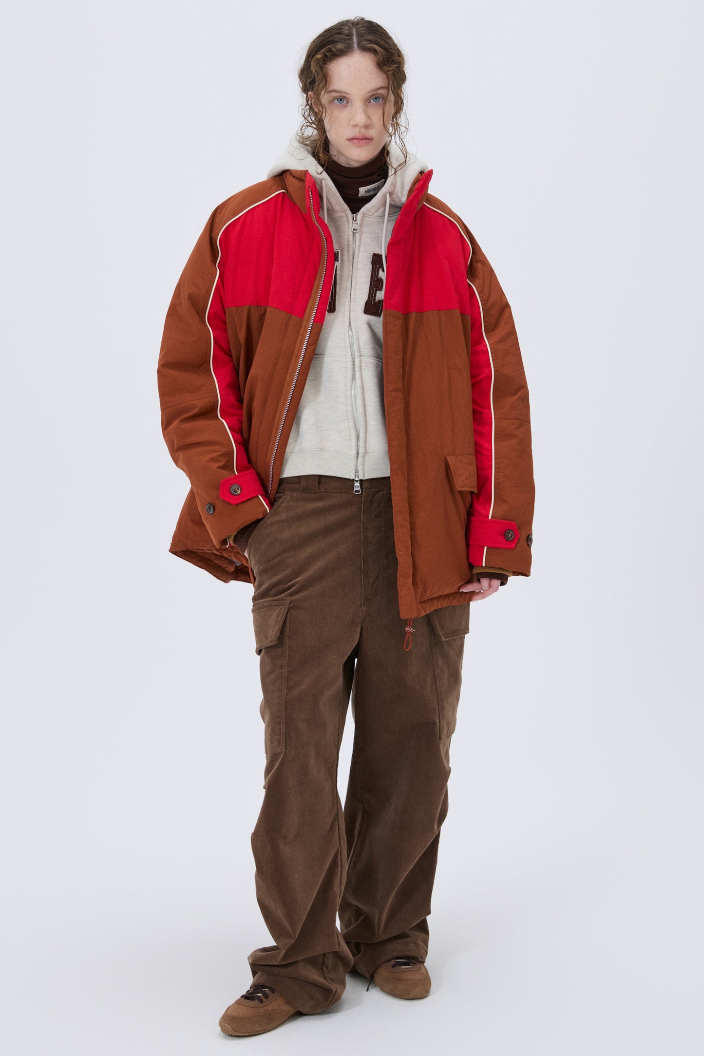 COLOR BLOCK PADDING JUMPER BROWN