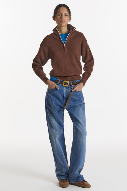 90's QUARTER-ZIP KNIT BROWN