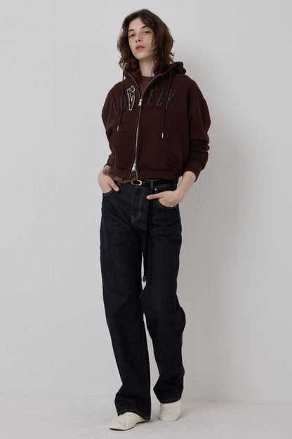 LONELY/LOVELY CROP HOODIE ZIP-UP BROWN
