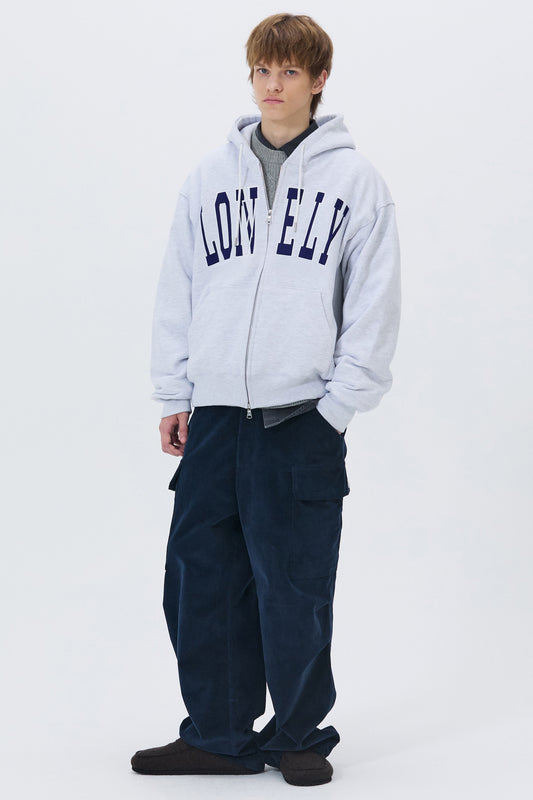 LONELY/LOVELY FELT HOODIE ZIP-UP ASH GRAY