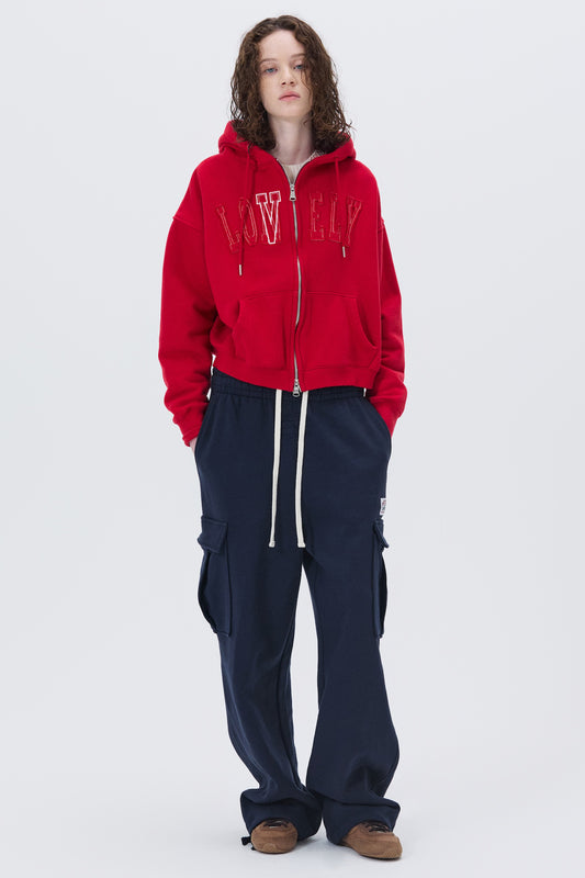 LONELY/LOVELY CROP HOODIE ZIP-UP RED
