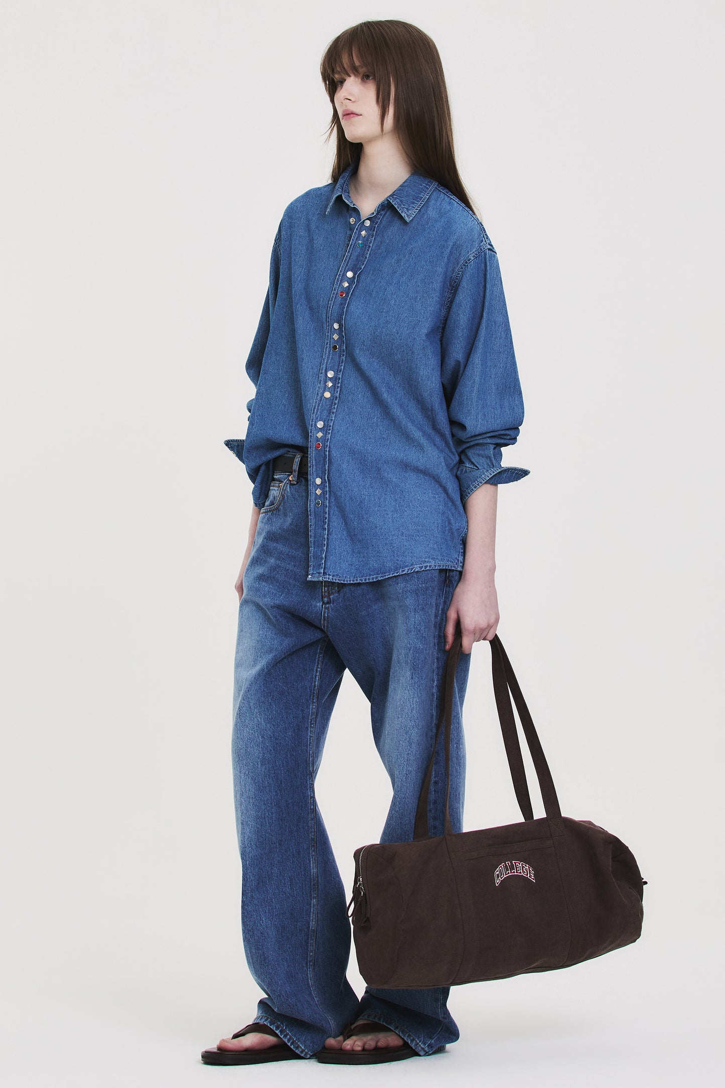 WESTERN BUTTON DENIM SHIRT MID BLUE