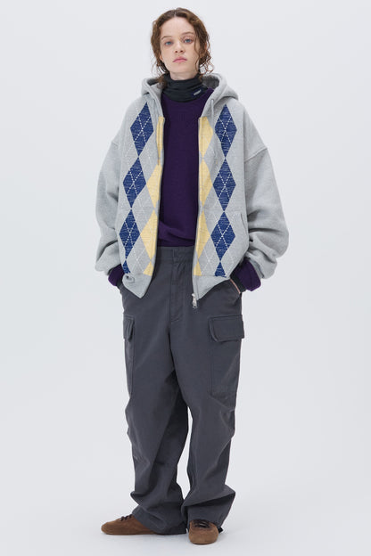 HEAVYWEIGHT ARGYLE HOODIE ZIP-UP GRAY