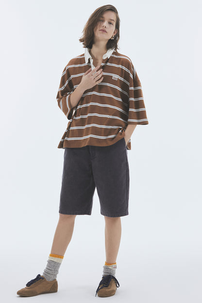 WIRE STRIPE RUGBY SHORT SLEEVE T-SHIRT BROWN