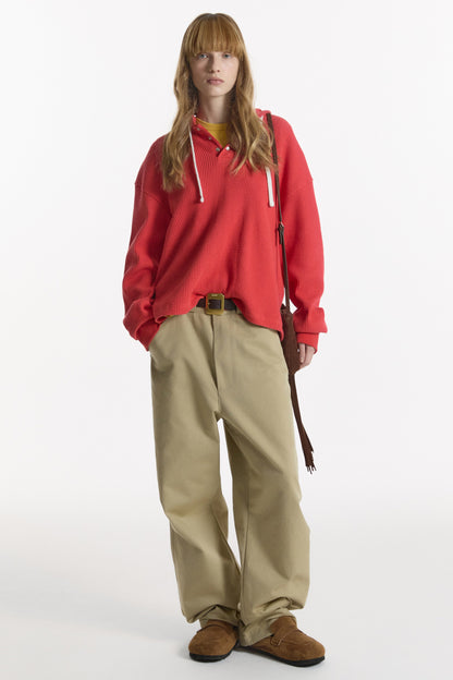 UTILITY PREPPY WAFFLE HOODIE RED