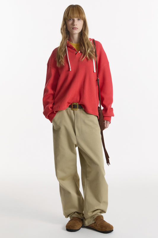 UTILITY PREPPY WAFFLE HOODIE RED