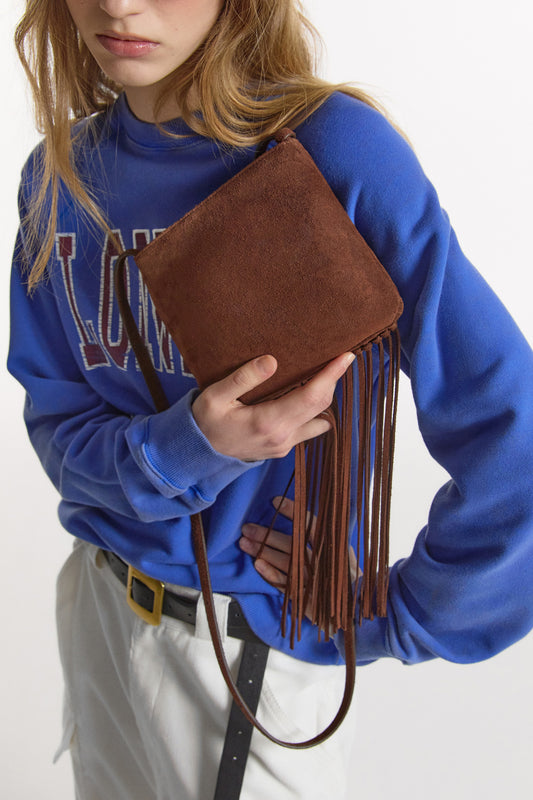 FRINGE MINI CROSSBODY BAG BROWN