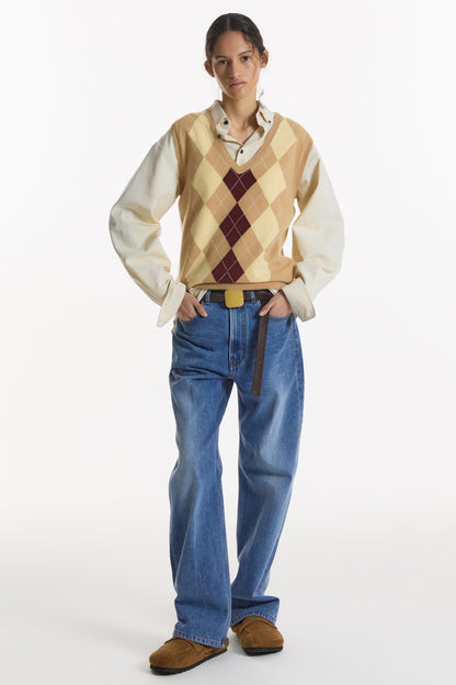 CASHMERE BLENDED ARGYLE VEST BEIGE