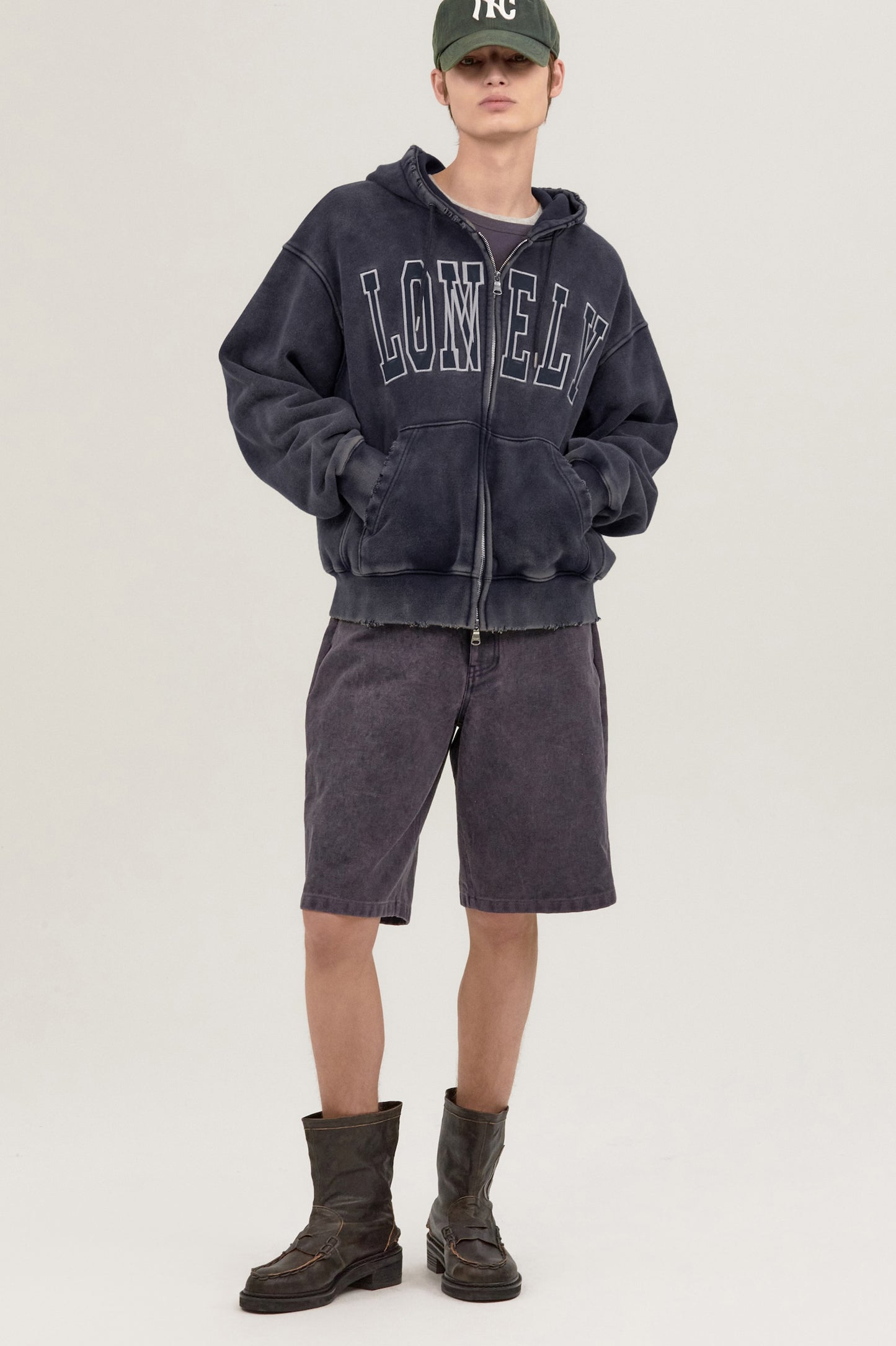 LONELY/LOVELY SALT WASHING HOODIE ZIP-UP NAVY