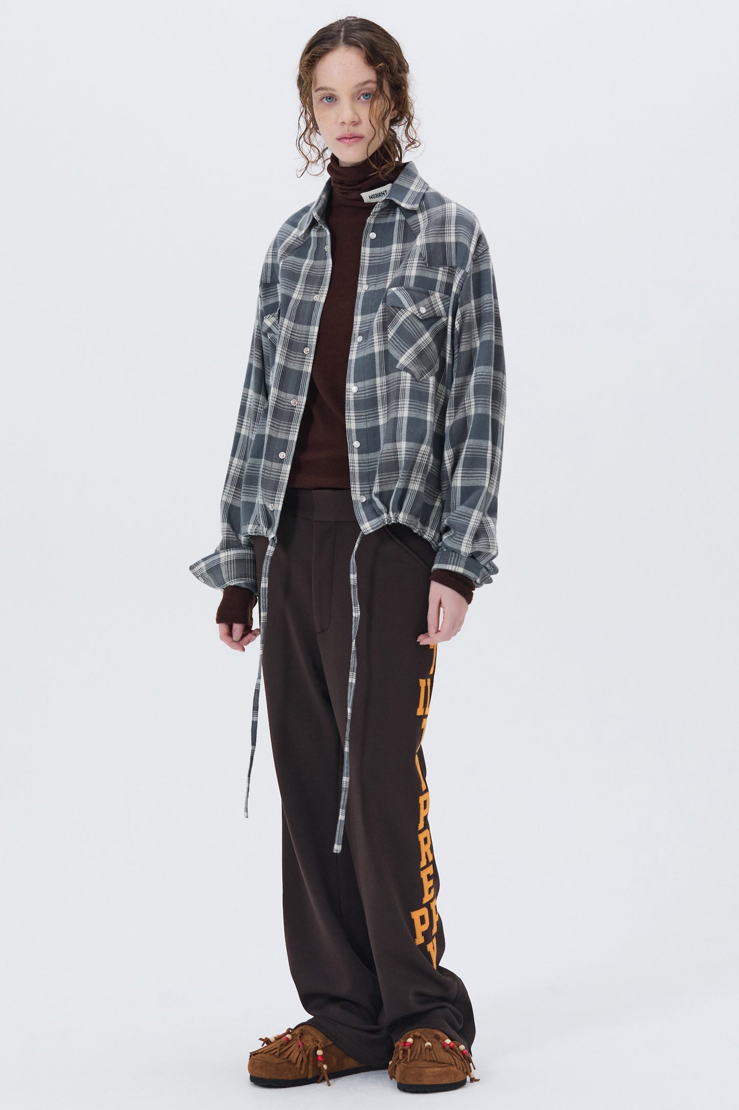 CROPPED WESTERN CHECK SHIRT GRAY