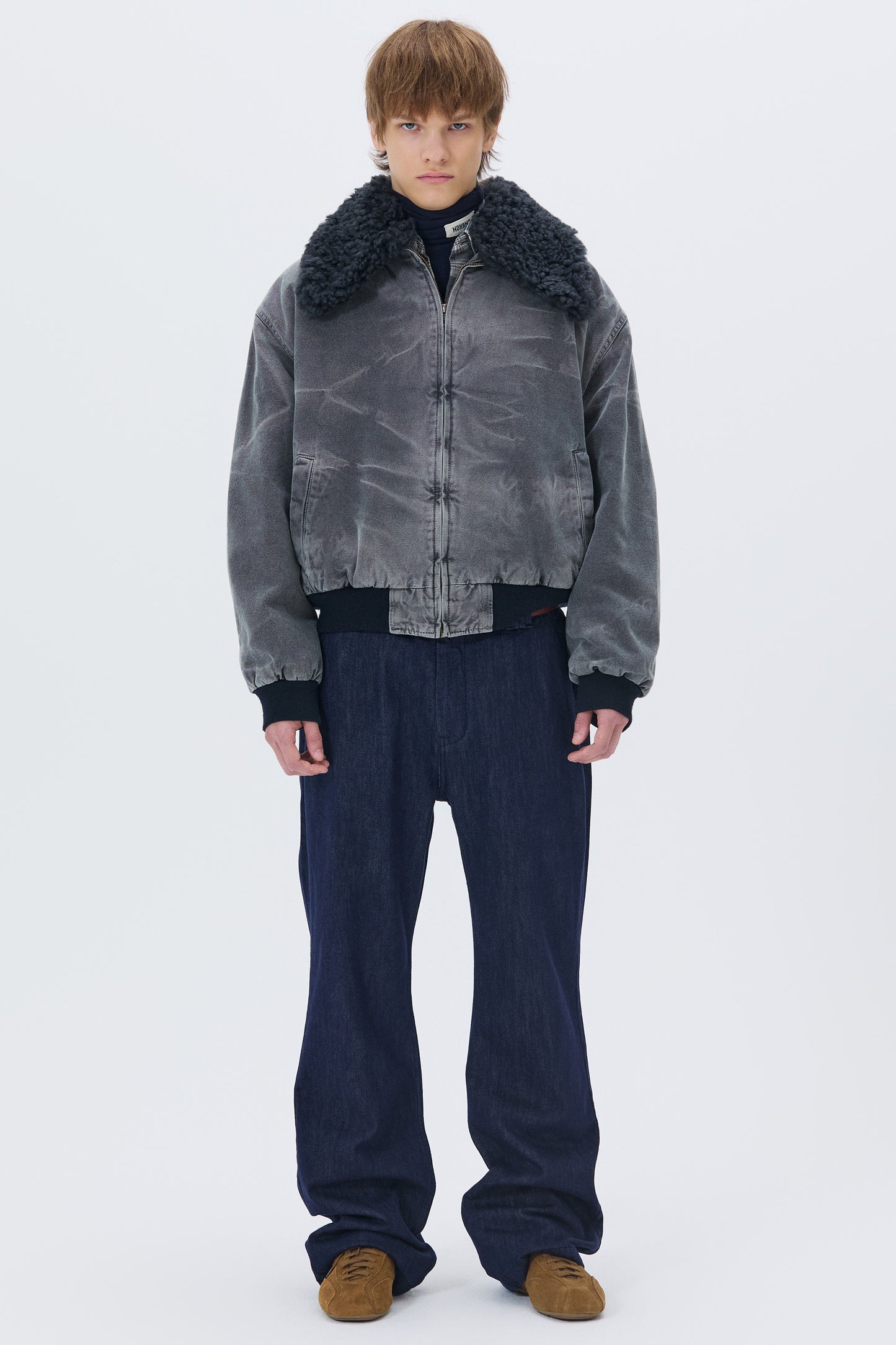 WASHED SHEARLING COLLAR BLOUSON CHARCOAL