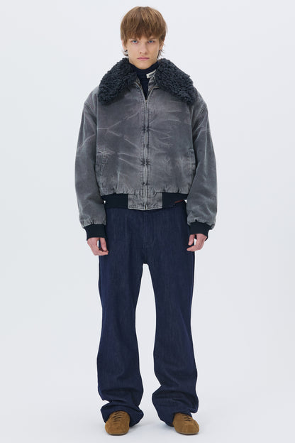 WASHED SHEARLING COLLAR BLOUSON CHARCOAL