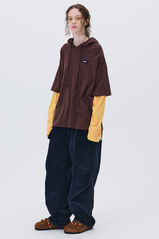 SOFT LAYERED HOODIE T-SHIRT BROWN