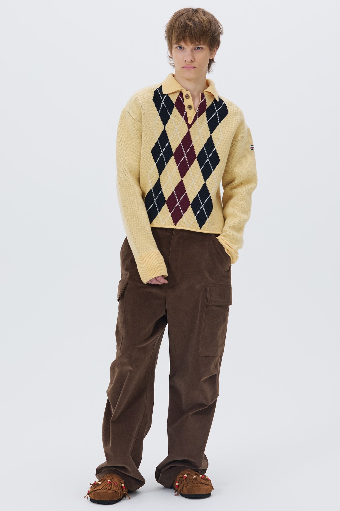 ARGYLE JACQUARD CROP KNIT BEIGE