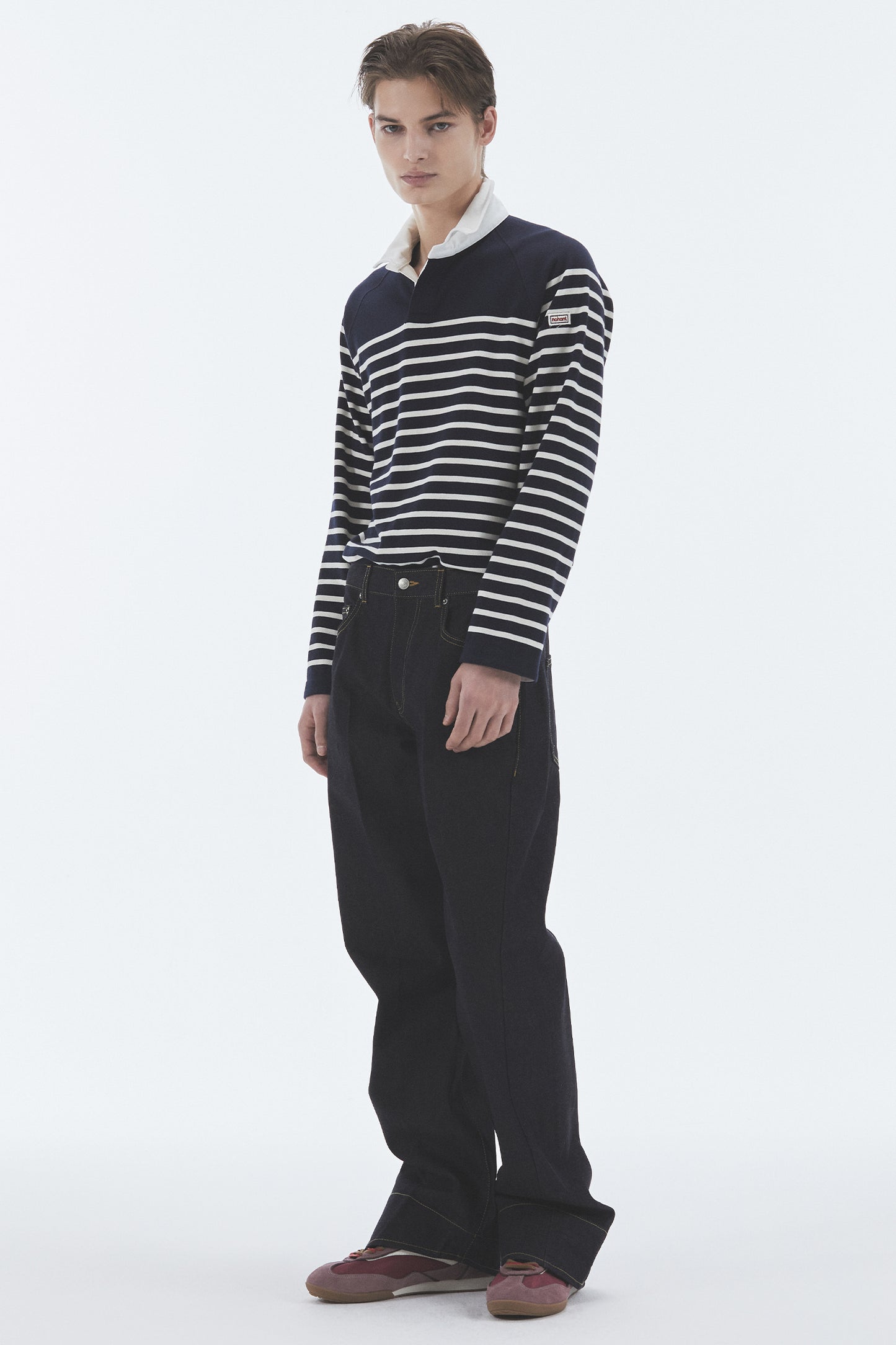 WIRE STRIPE RUGBY LONG SLEEVE T-SHIRT NAVY