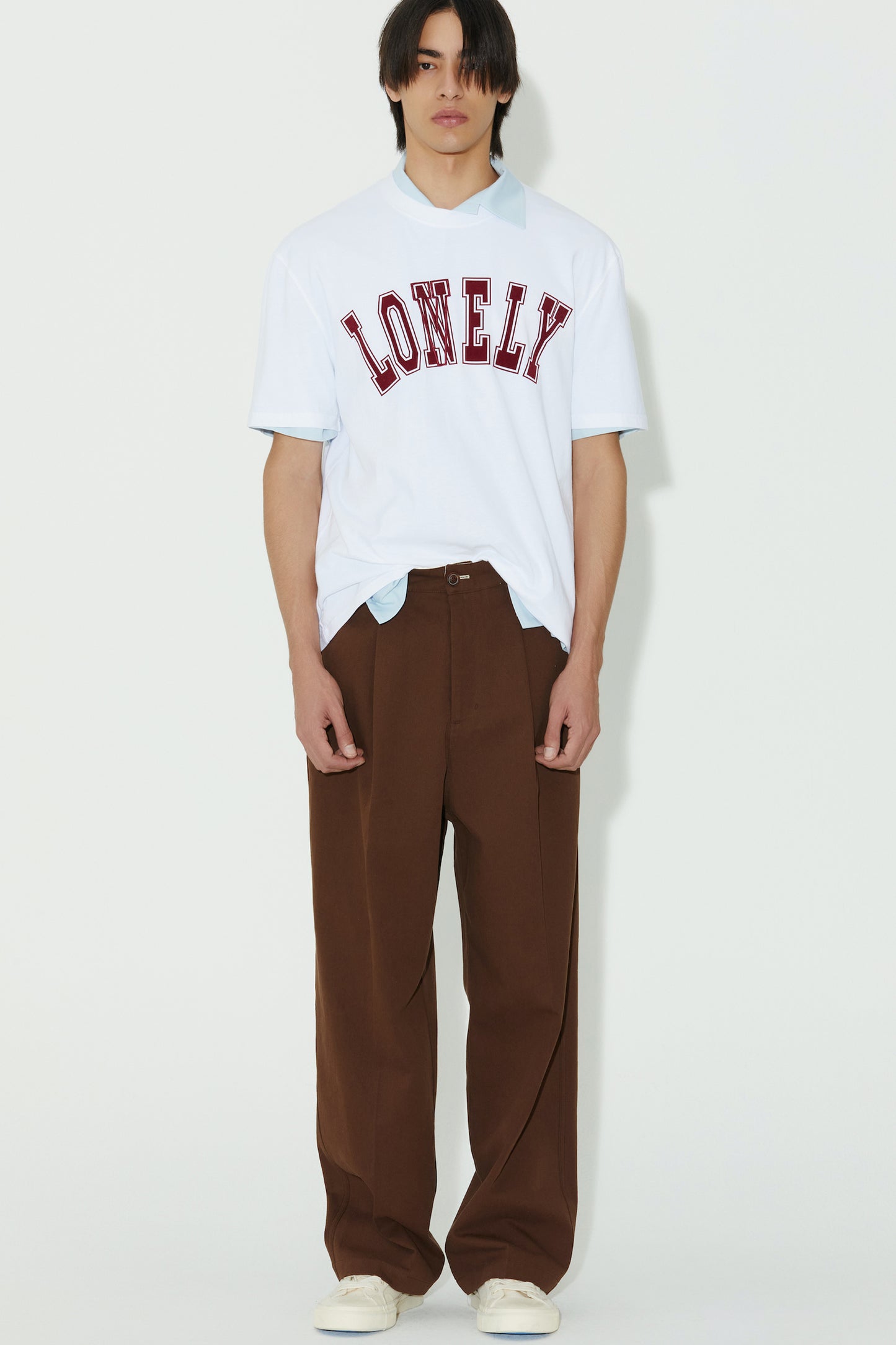 LONELY/LOVELY SHORT SLEEVE T SHIRT WHITE BURGUNDY