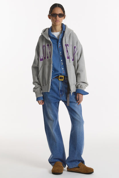 LONELY/LOVELY WASHED HOODIE ZIP-UP GRAY