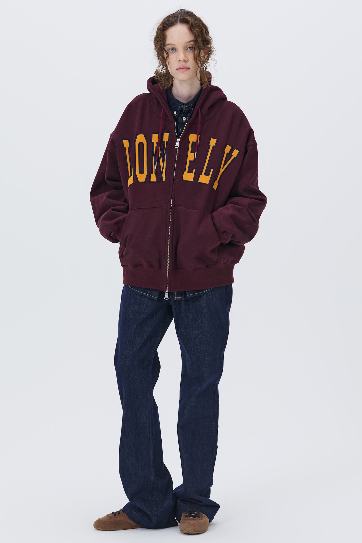 LONELY/LOVELY FLUFF HOODIE ZIP-UP BURGUNDY