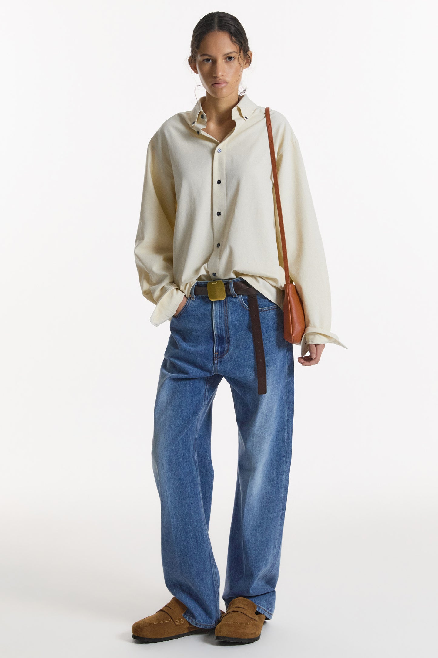 WASHED STRAIGHT DENIM PANTS MID BLUE(WOMEN'S)