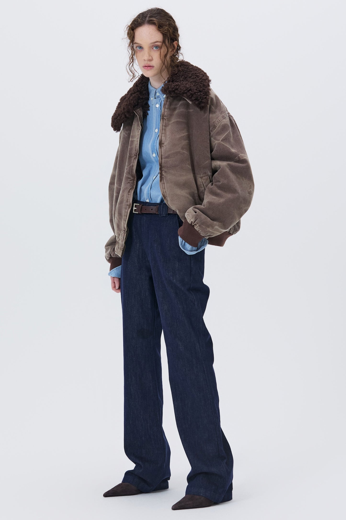 WASHED SHEARLING COLLAR BLOUSON BROWN