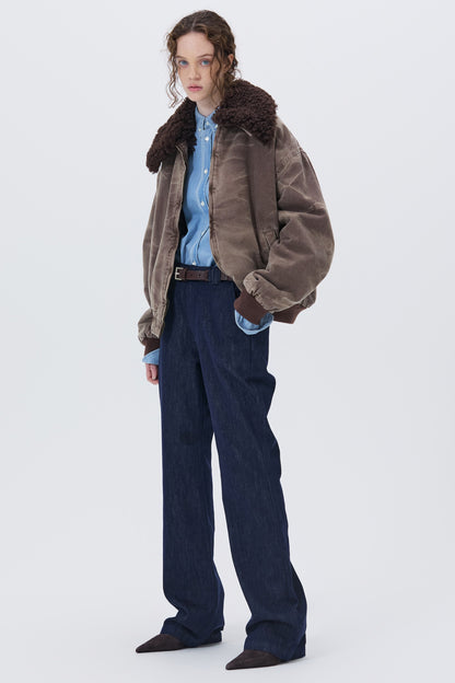 WASHED SHEARLING COLLAR BLOUSON BROWN