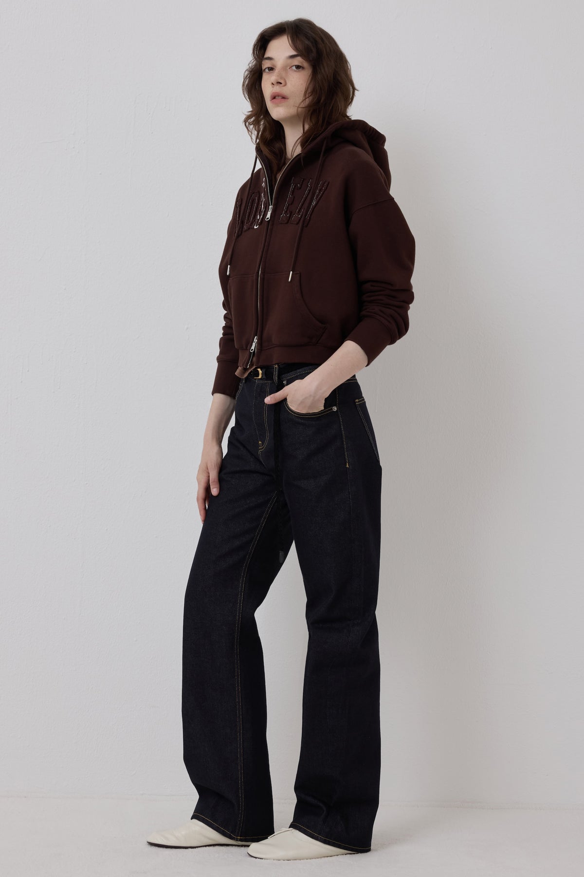LONELY/LOVELY CROP HOODIE ZIP-UP BROWN
