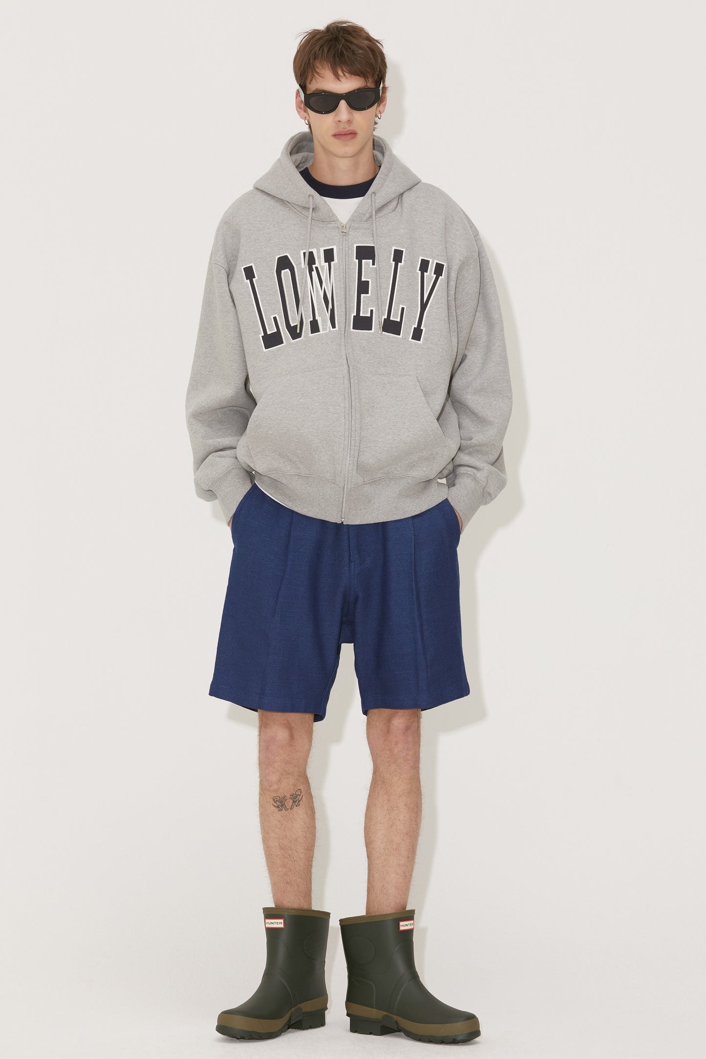 LONELY/LOVELY FLUFF HOODIE ZIP-UP GRAY NAVY