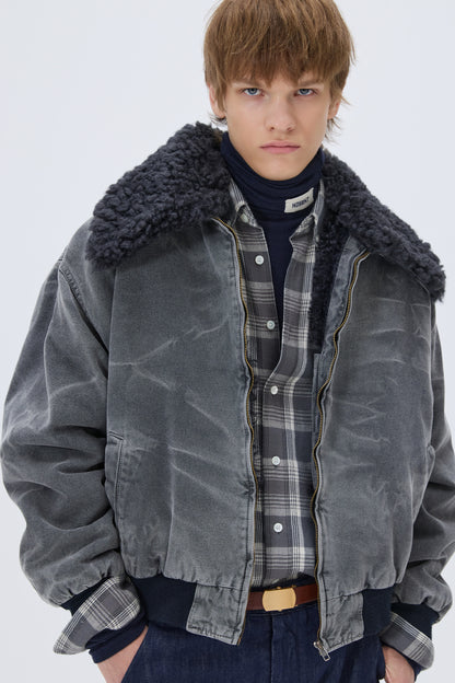 WASHED SHEARLING COLLAR BLOUSON CHARCOAL