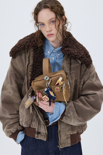WASHED SHEARLING COLLAR BLOUSON BROWN