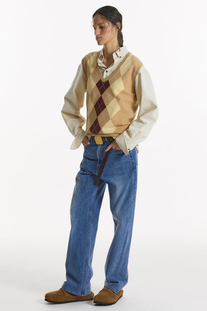WASHED STRAIGHT DENIM PANTS MID BLUE(WOMEN'S)
