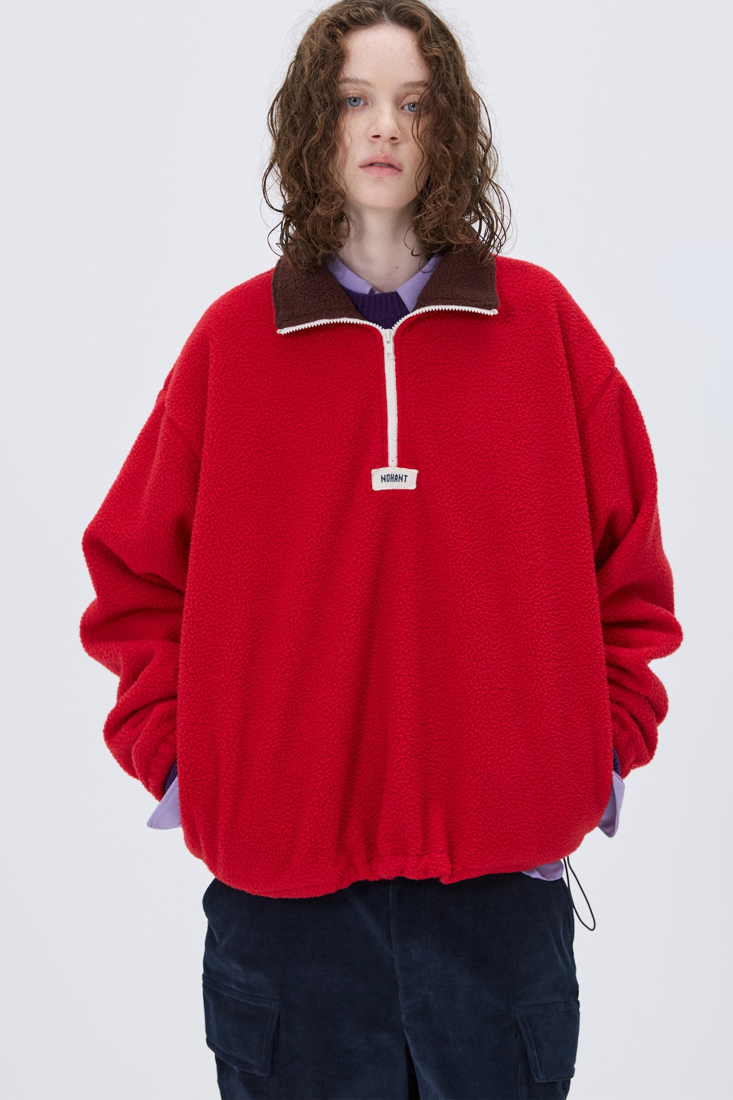 COLOR BLOCK HALF-ZIP FLEECE RED