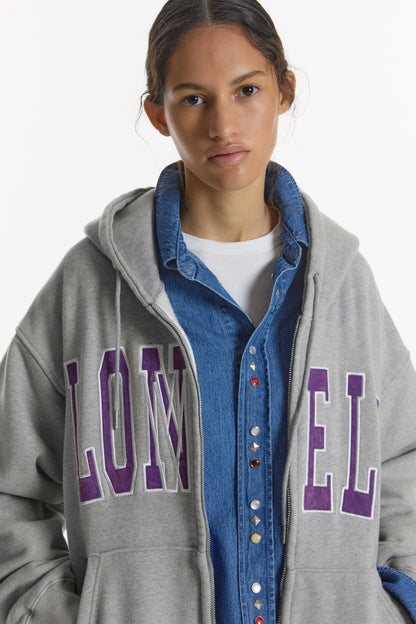 LONELY/LOVELY WASHED HOODIE ZIP-UP GRAY