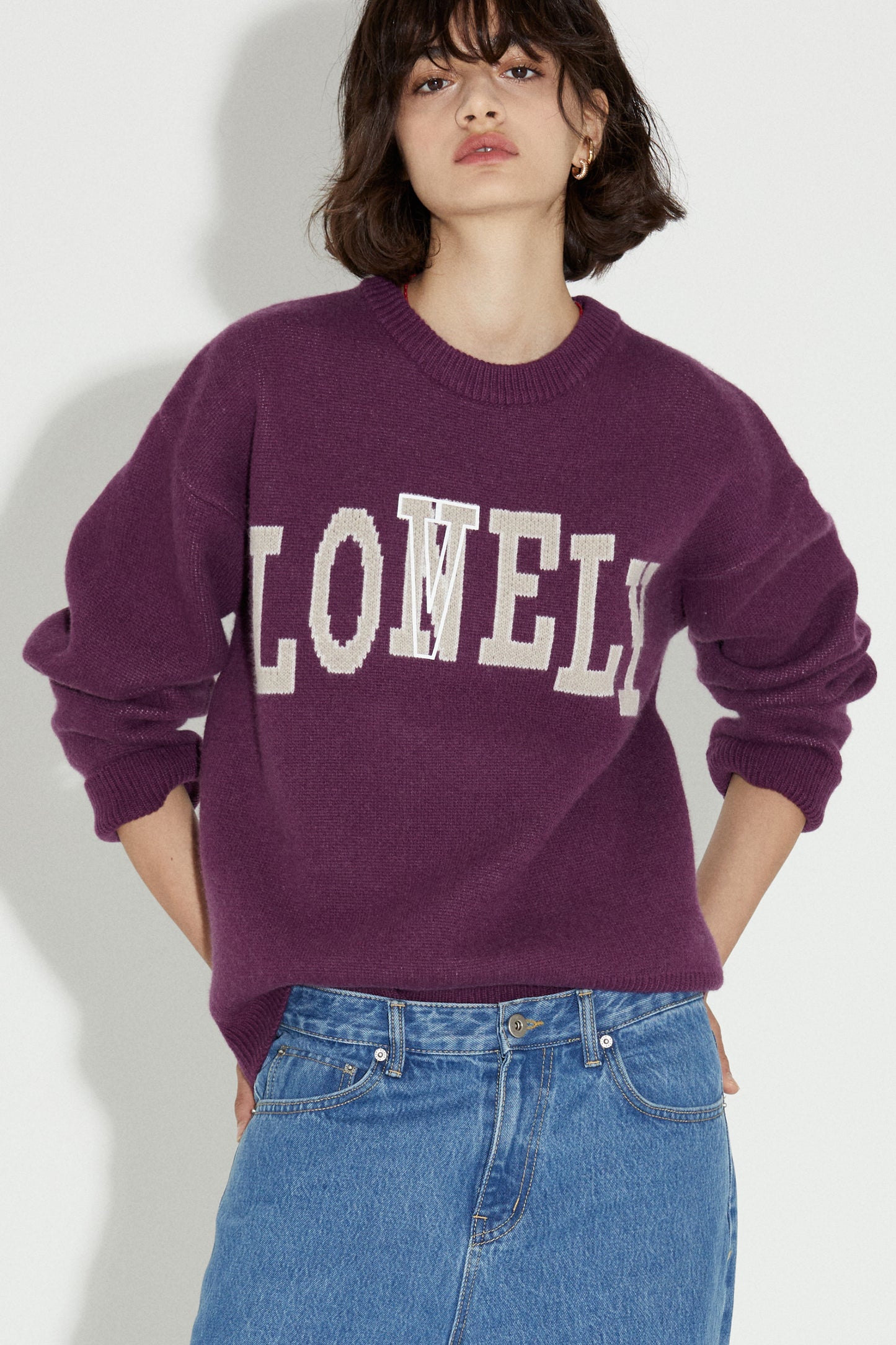 LONELY/LOVELY CASHMERE KNIT SWEATER PURPLE