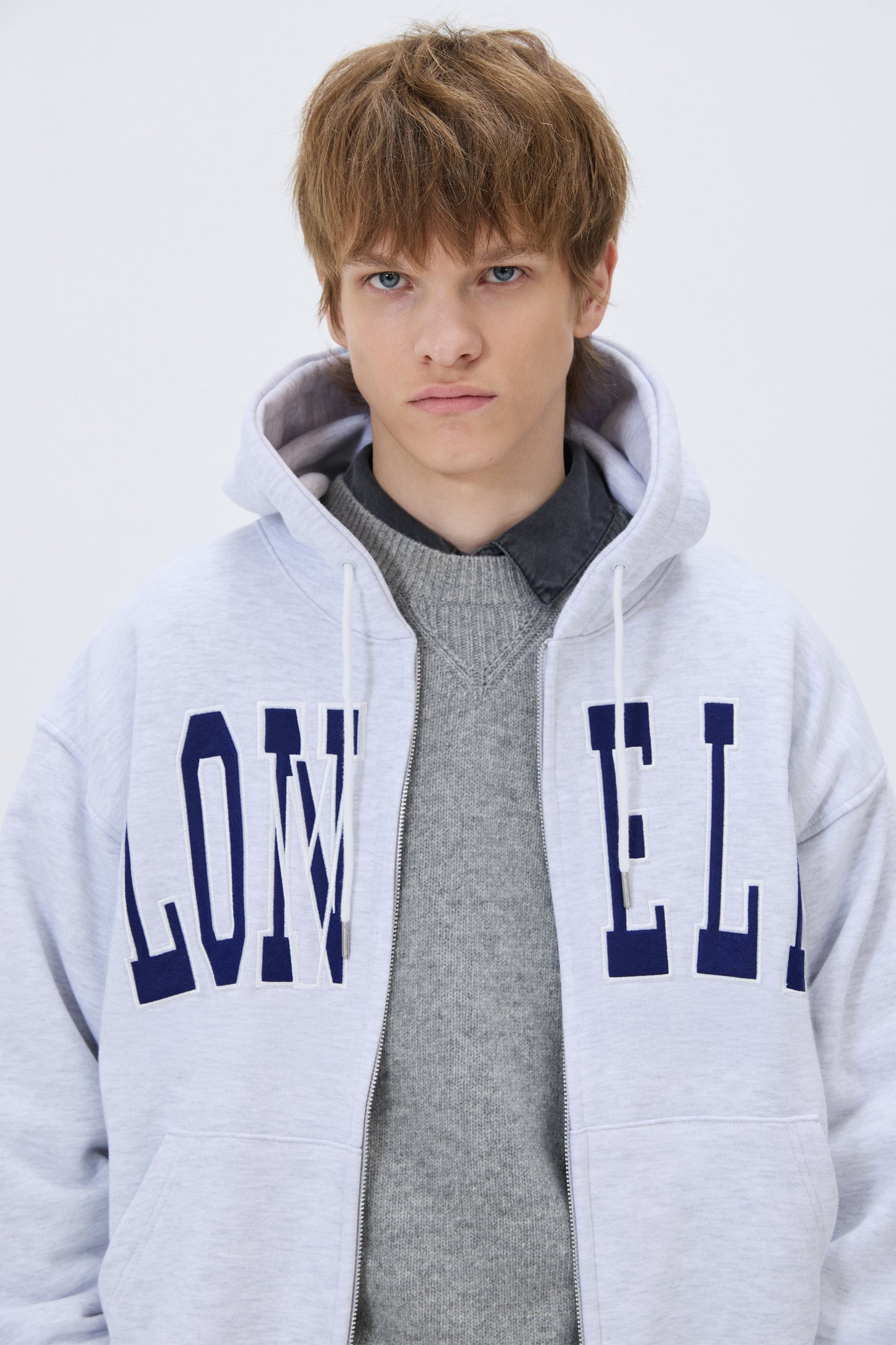 LONELY/LOVELY FELT HOODIE ZIP-UP ASH GRAY